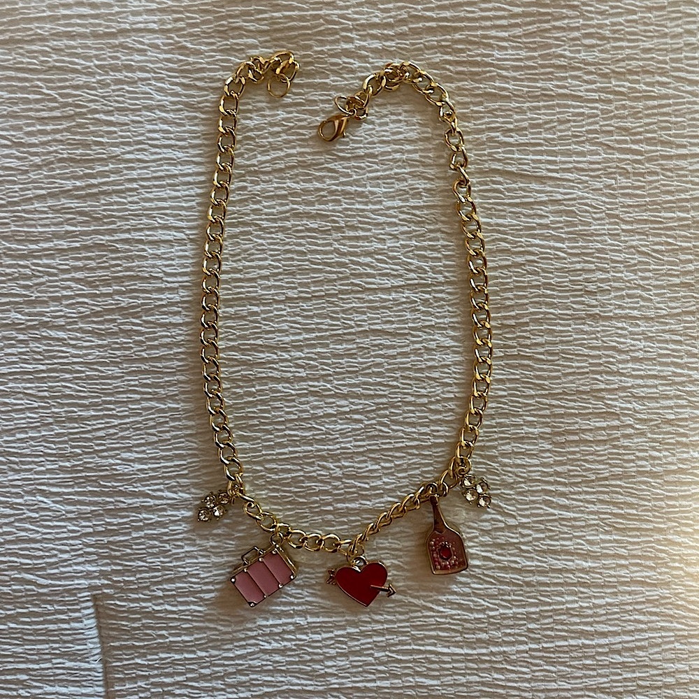 Chunky charm necklace pink, red, gold